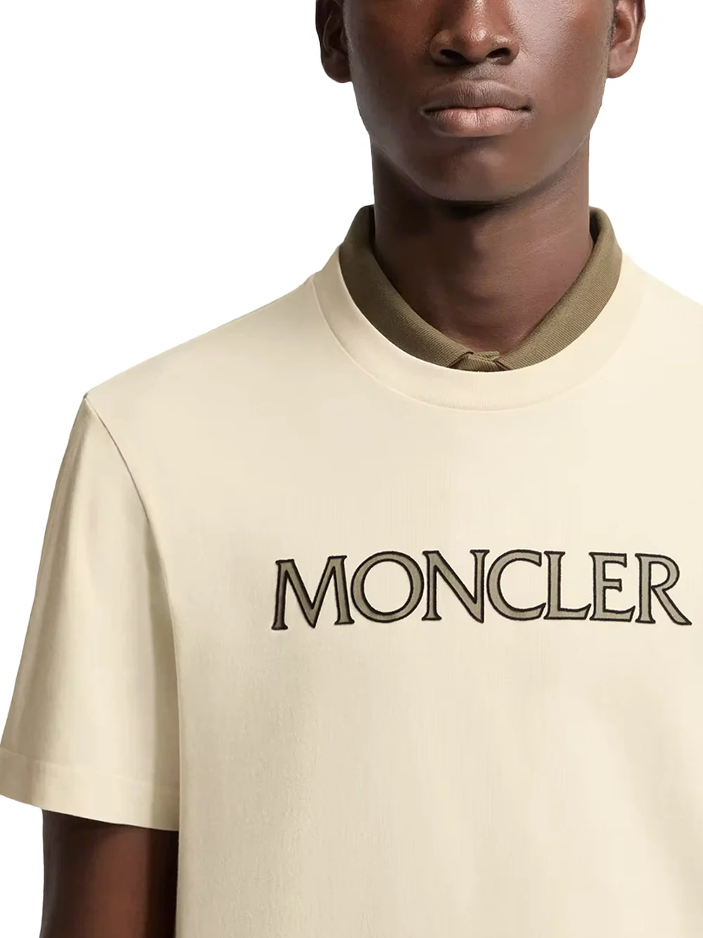 Moncler Men Logo Print Cotton T-Shirt Ivory - Image 5