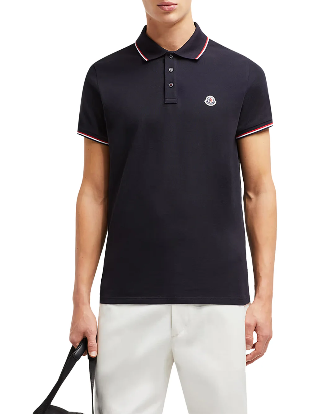 Moncler men Tricolor-Trimmed Cotton Piquet Polo Shirt Navy - Image 3