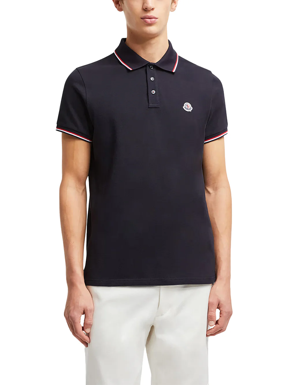 Moncler men Tricolor-Trimmed Cotton Piquet Polo Shirt Navy - Image 4