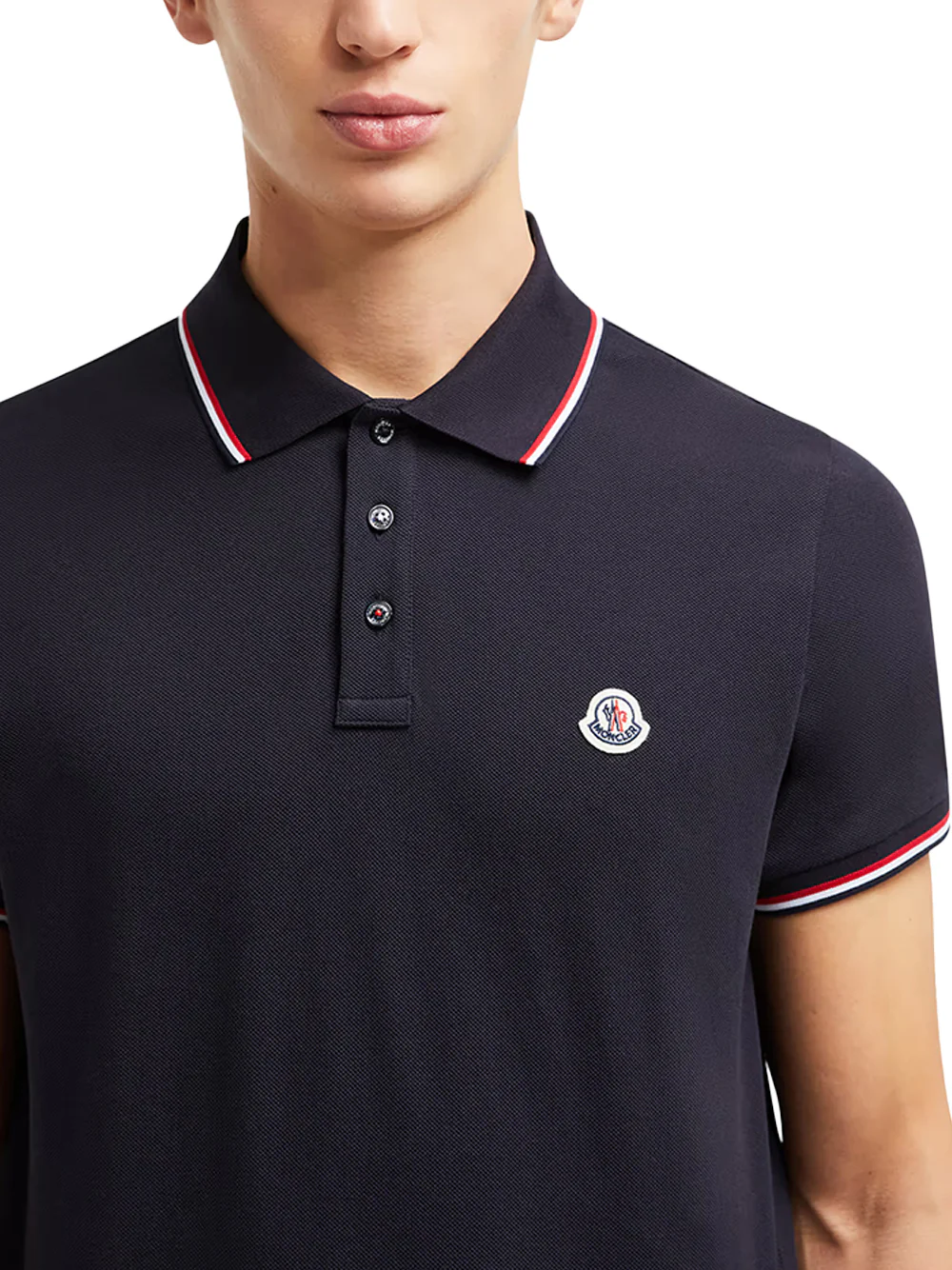 Moncler men Tricolor-Trimmed Cotton Piquet Polo Shirt Navy - Image 6