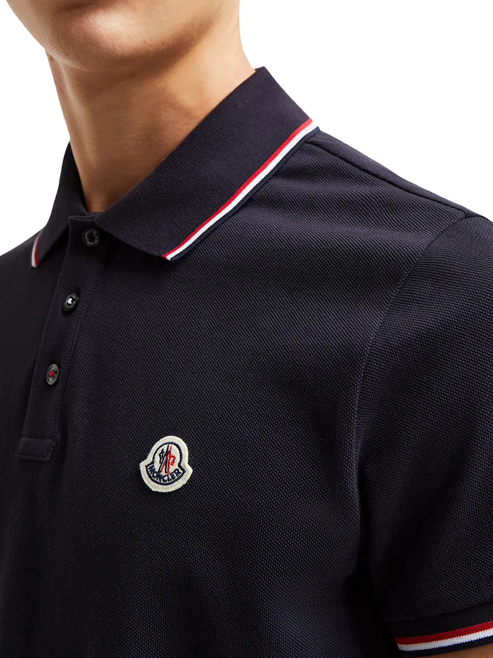 Moncler men Tricolor-Trimmed Cotton Piquet Polo Shirt Navy - Image 7