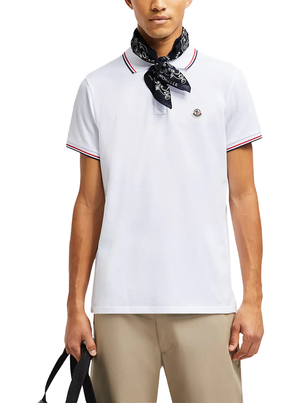 Moncler men Tricolor-Trimmed Cotton Piquet Polo Shirt O.White - Image 3