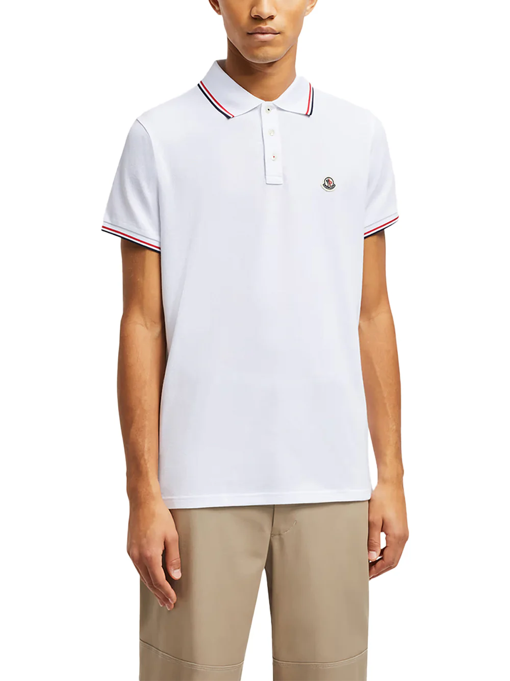Moncler men Tricolor-Trimmed Cotton Piquet Polo Shirt O.White - Image 4