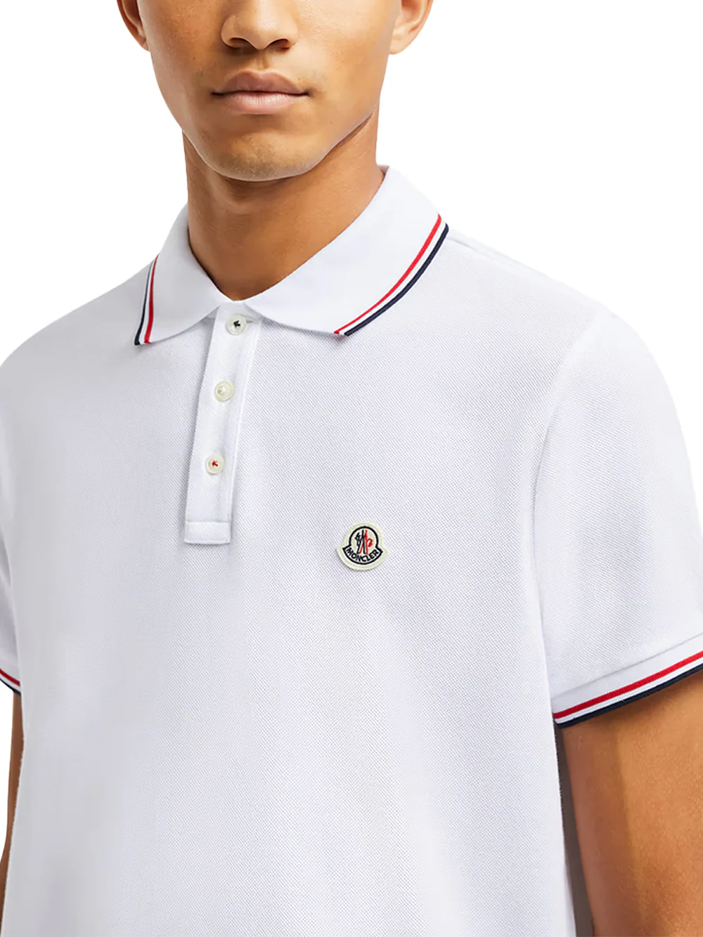 Moncler men Tricolor-Trimmed Cotton Piquet Polo Shirt O.White - Image 6