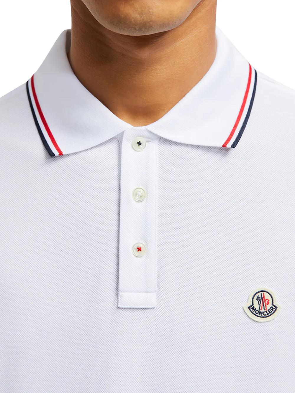 Moncler men Tricolor-Trimmed Cotton Piquet Polo Shirt O.White - Image 7