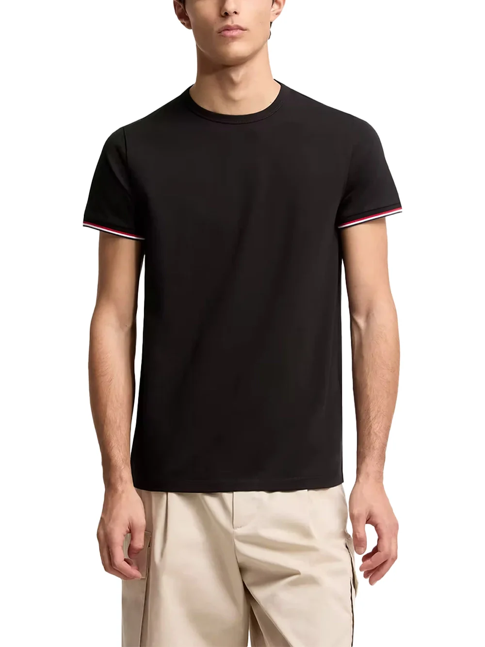 Moncler Men Tricolour-Trimmed T-Shirt Black - Image 3