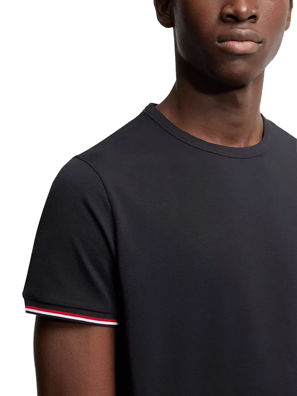 Moncler Men Tricolour-Trimmed T-Shirt Navy - Image 4