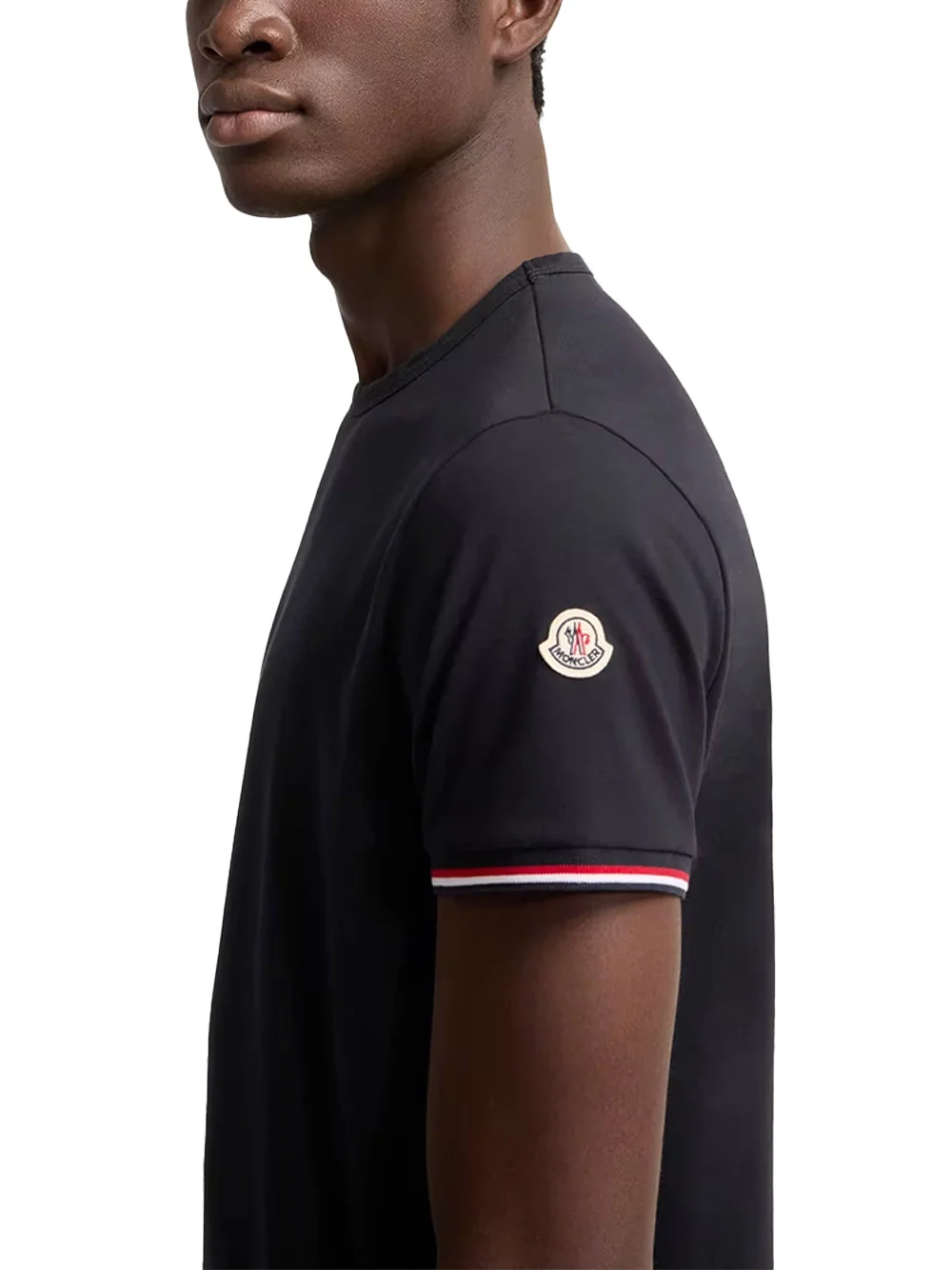 Moncler Men Tricolour-Trimmed T-Shirt Navy - Image 5