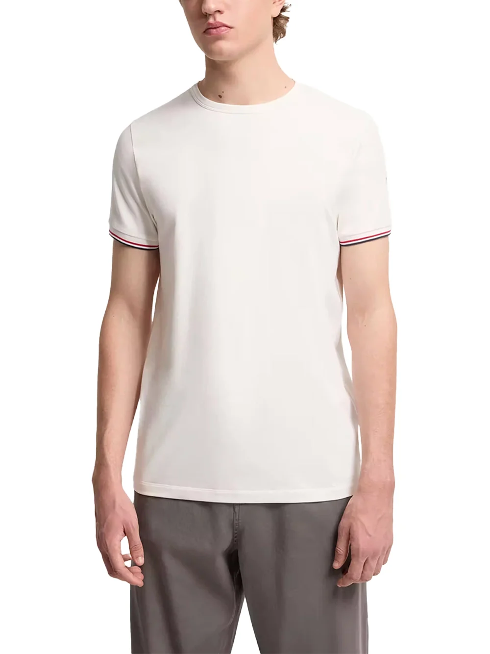 Moncler Men Tricolour-Trimmed T-Shirt Off White - Image 3