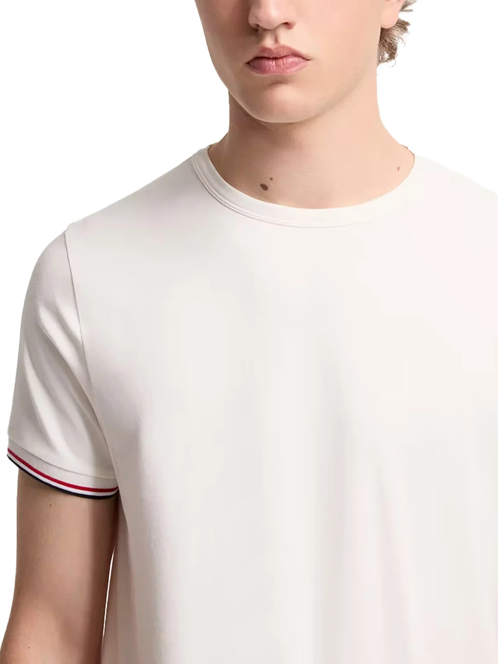 Moncler Men Tricolour-Trimmed T-Shirt Off White - Image 4