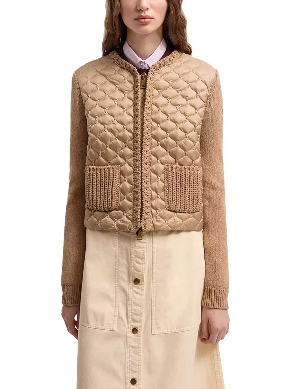 Moncler Women Quilted Cardigan Beige - Image 3