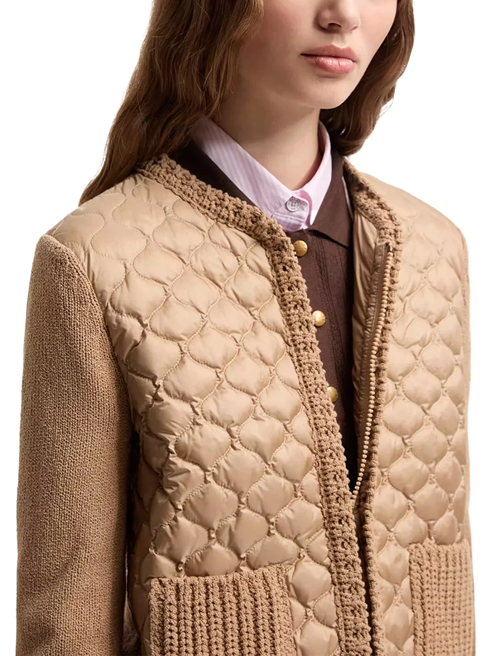 Moncler Women Quilted Cardigan Beige - Image 5