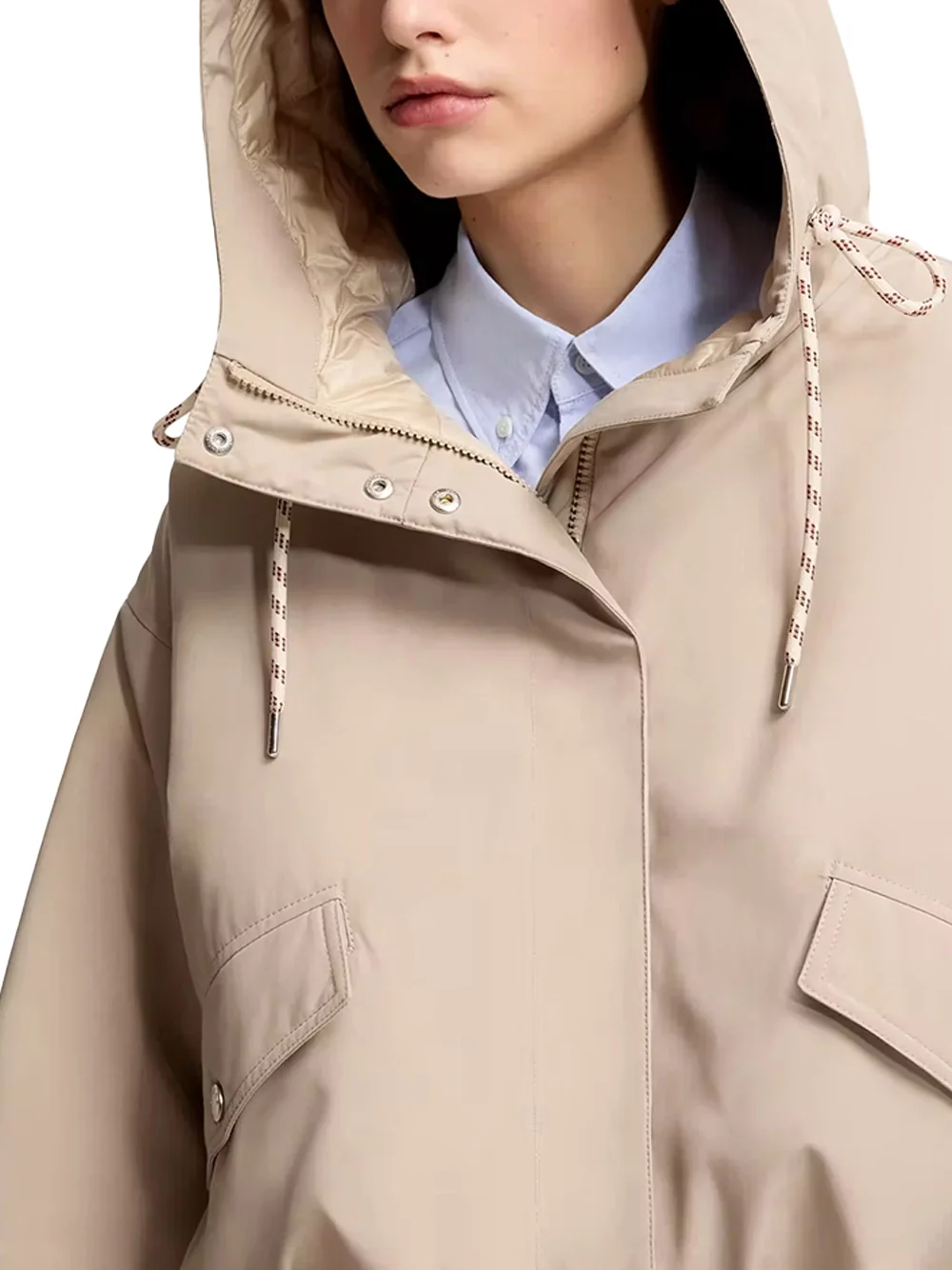 Moncler Women Eucalyptus Hooded Short Jacket Beige - Image 4