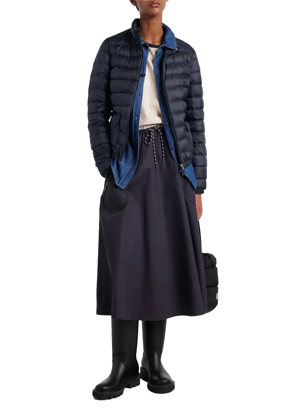 Moncler Women Cotton-Blend Jersey Midi Skirt Navy - Image 2