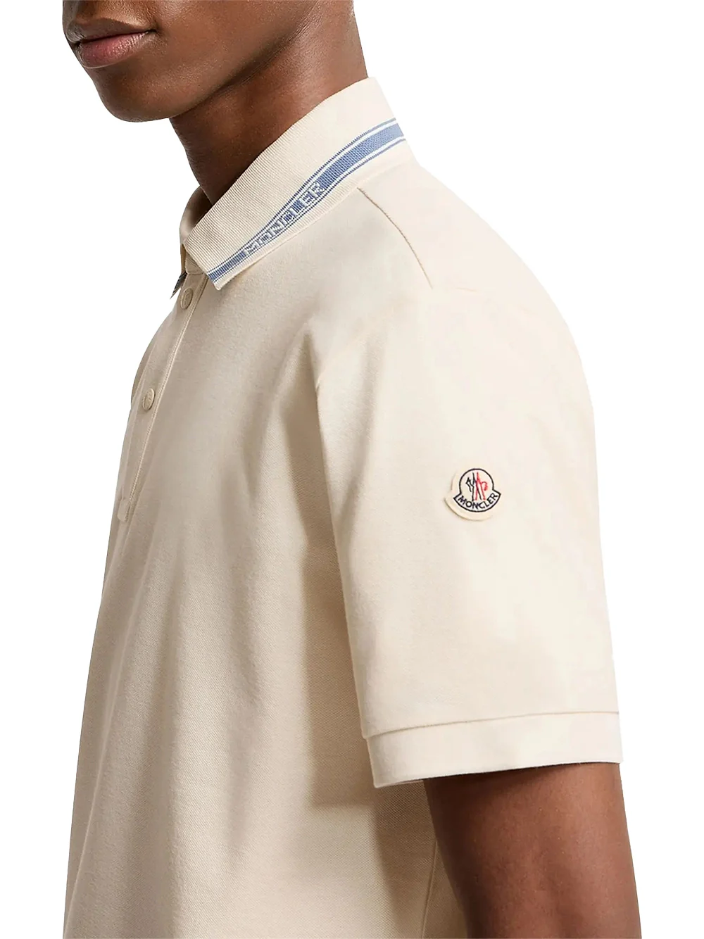 Moncler Men Cotton Piquet Polo Shirt Ivory - Image 3