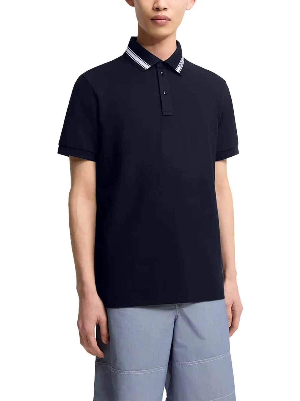 Moncler Men Cotton Piquet Polo Shirt Navy - Image 3