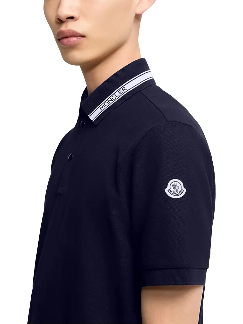 Moncler Men Cotton Piquet Polo Shirt Navy - Image 5