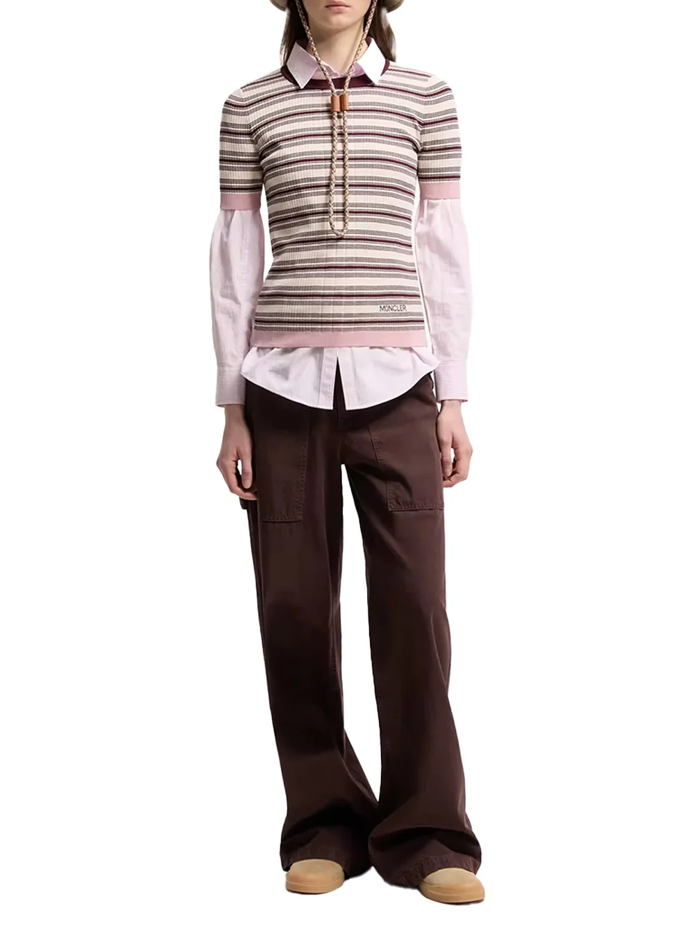 Moncler Women Striped T-Shirt White Brown - Image 2