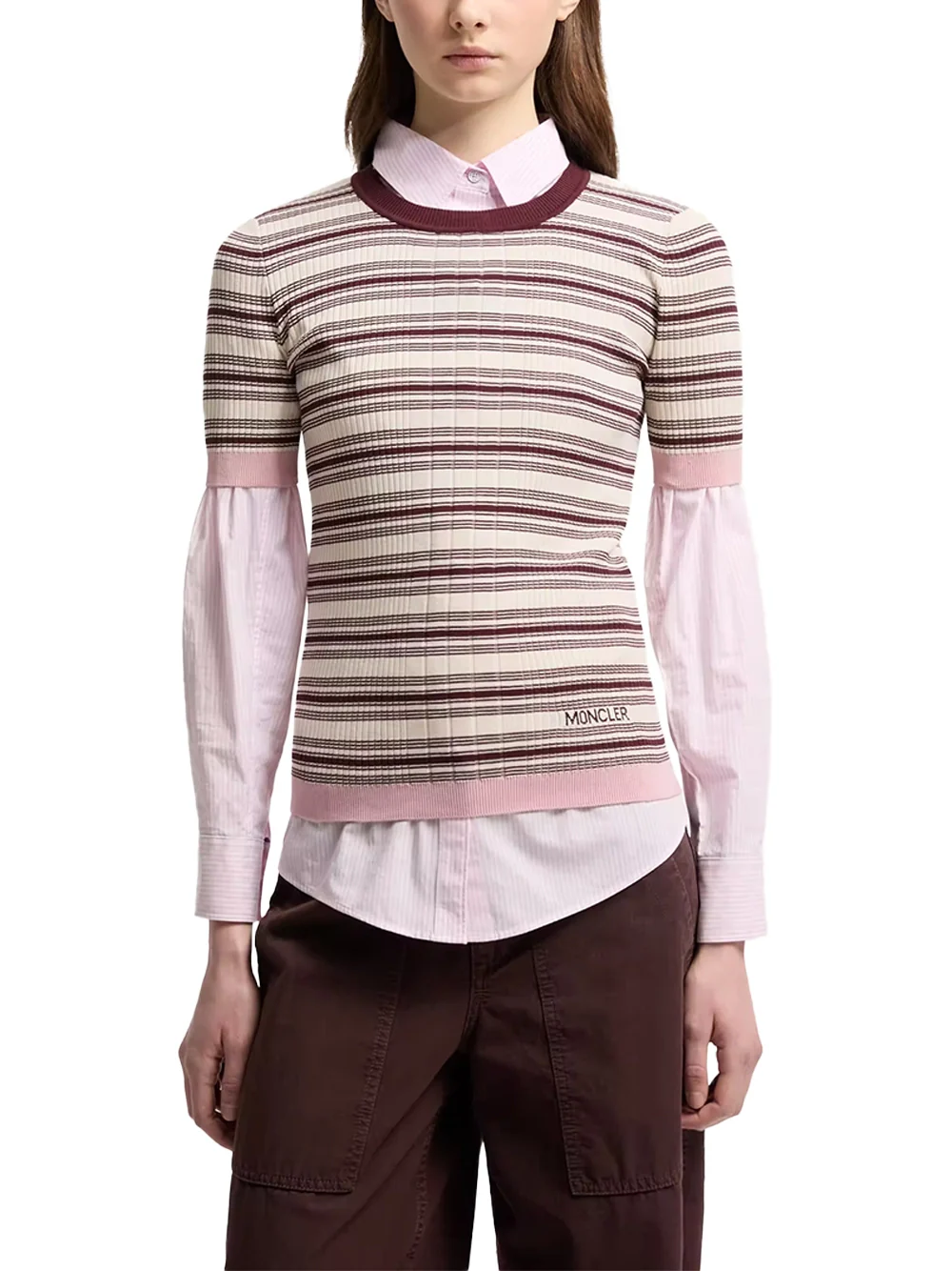 Moncler Women Striped T-Shirt White Brown - Image 3