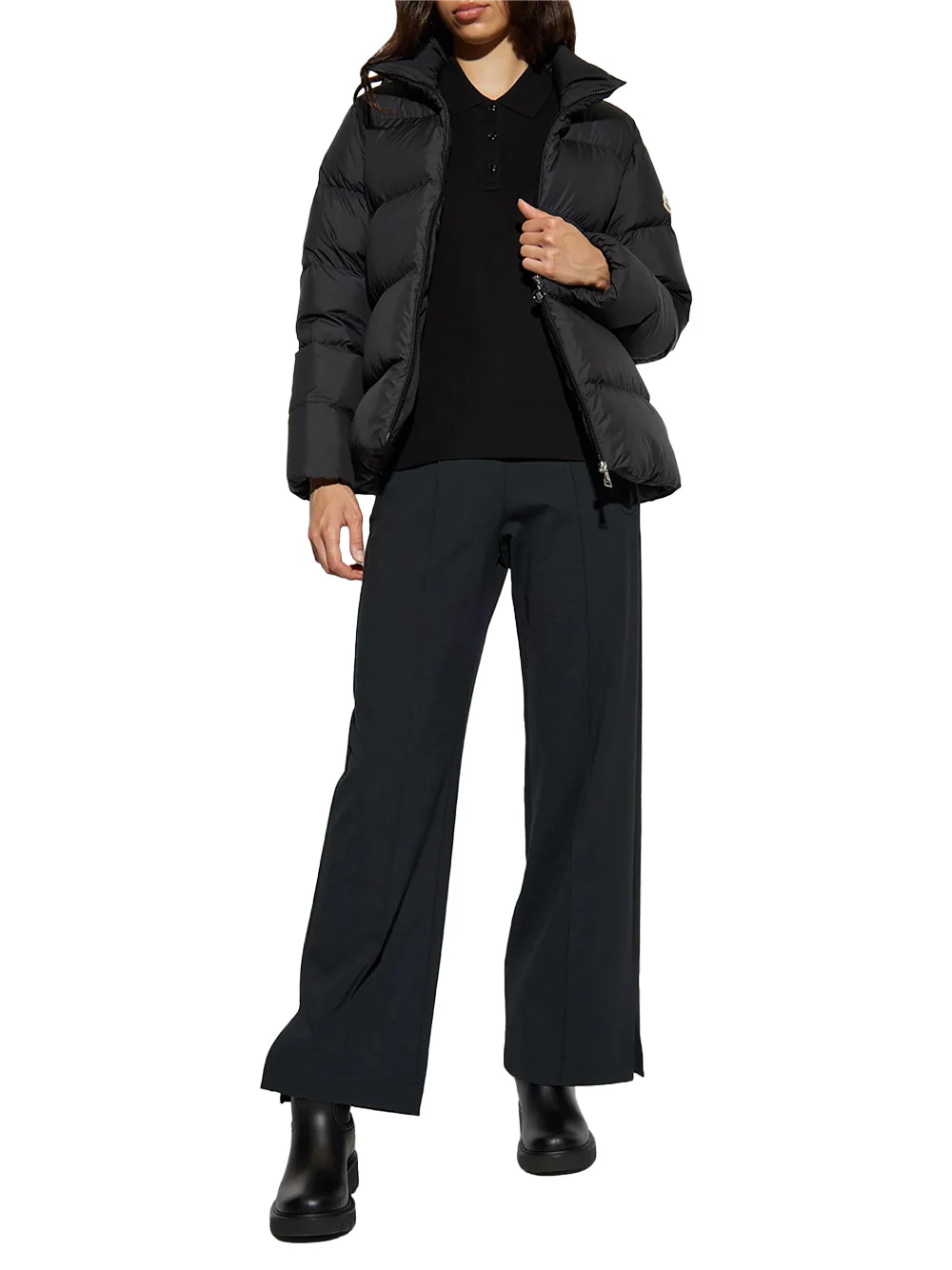Moncler Women Embroidered Logo Polo Shirt Black - Image 3