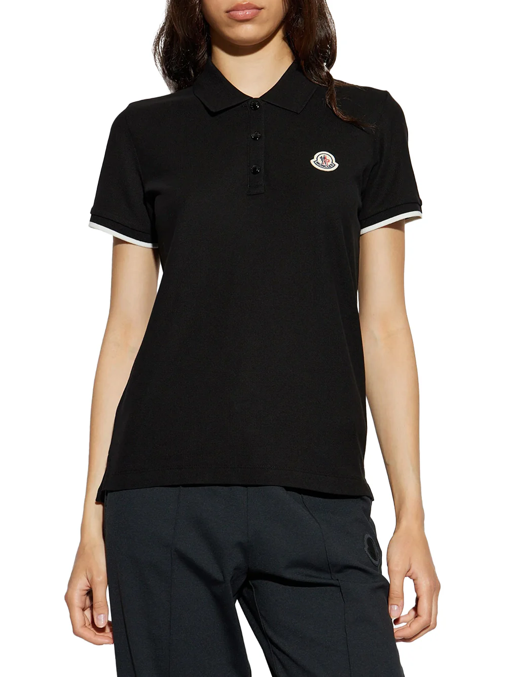 Moncler Women Embroidered Logo Polo Shirt Black - Image 4