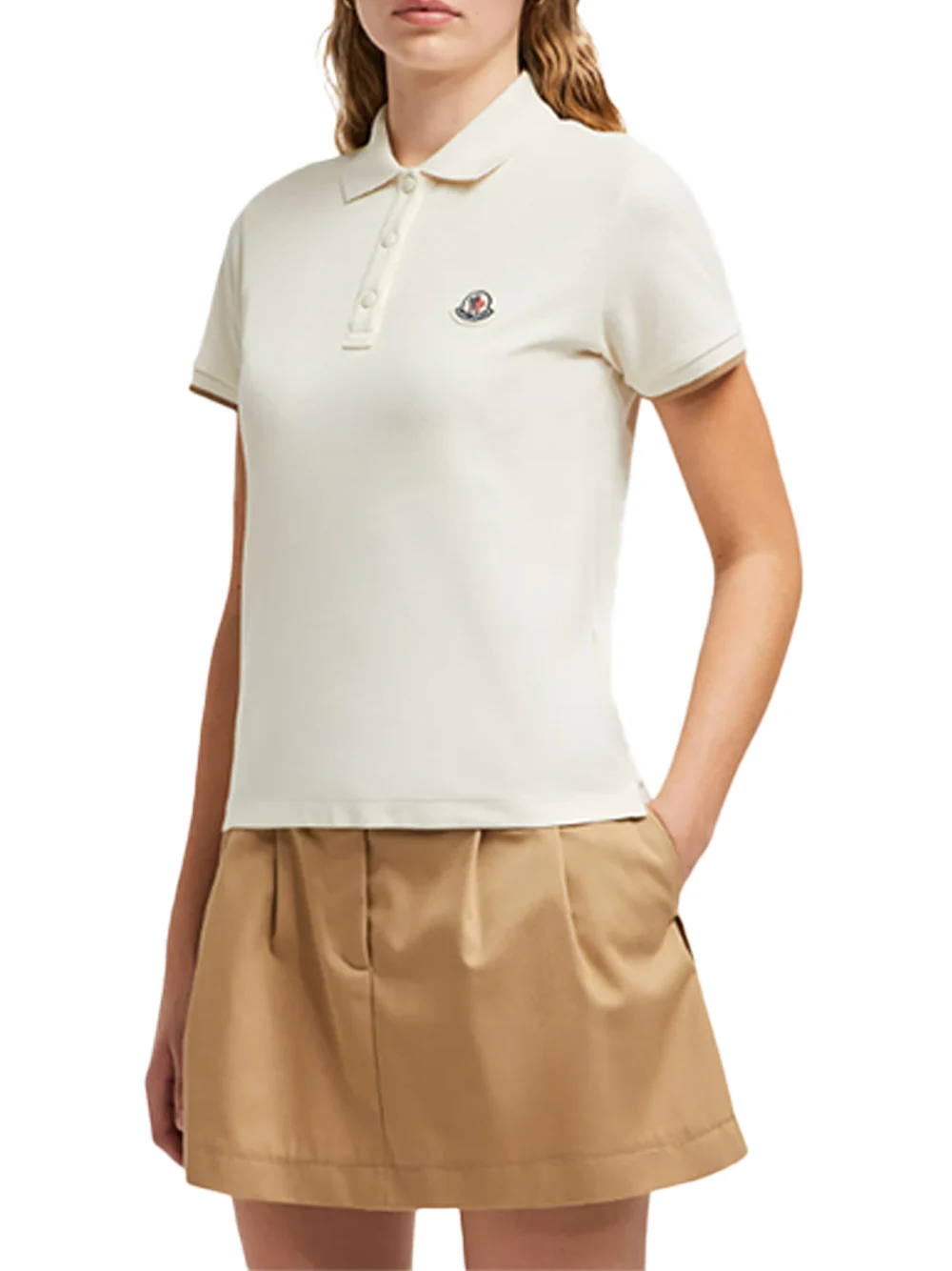 Moncler women Logo Patch Cotton Piquet Polo Shirt White - Image 3