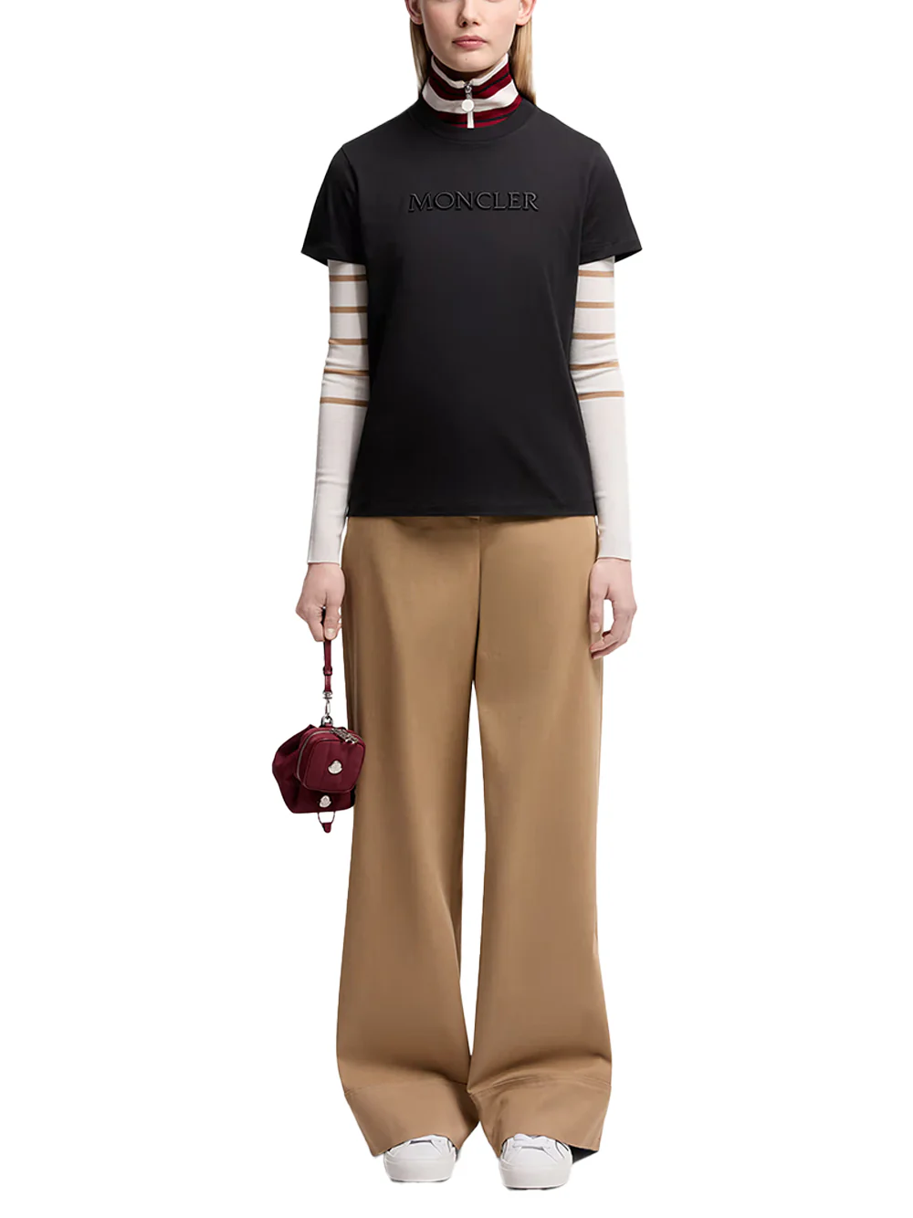 Moncler women Embroidered Tonal Logo Cotton T-Shirt Black - Image 3