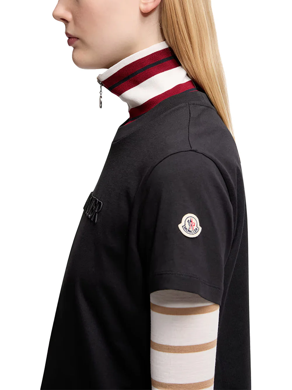 Moncler women Embroidered Tonal Logo Cotton T-Shirt Black - Image 4