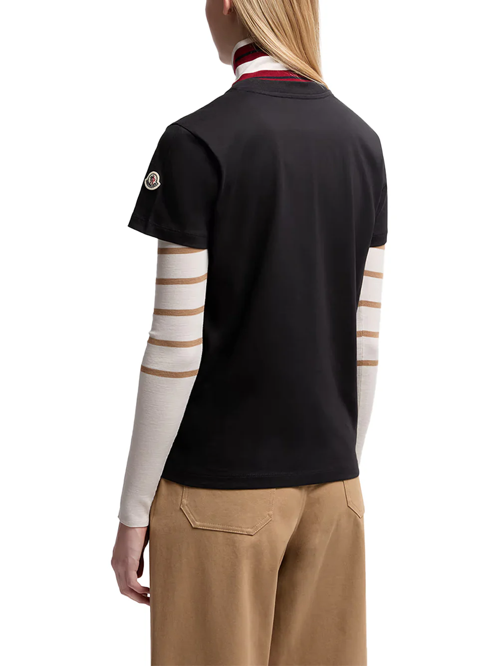 Moncler women Embroidered Tonal Logo Cotton T-Shirt Black - Image 6