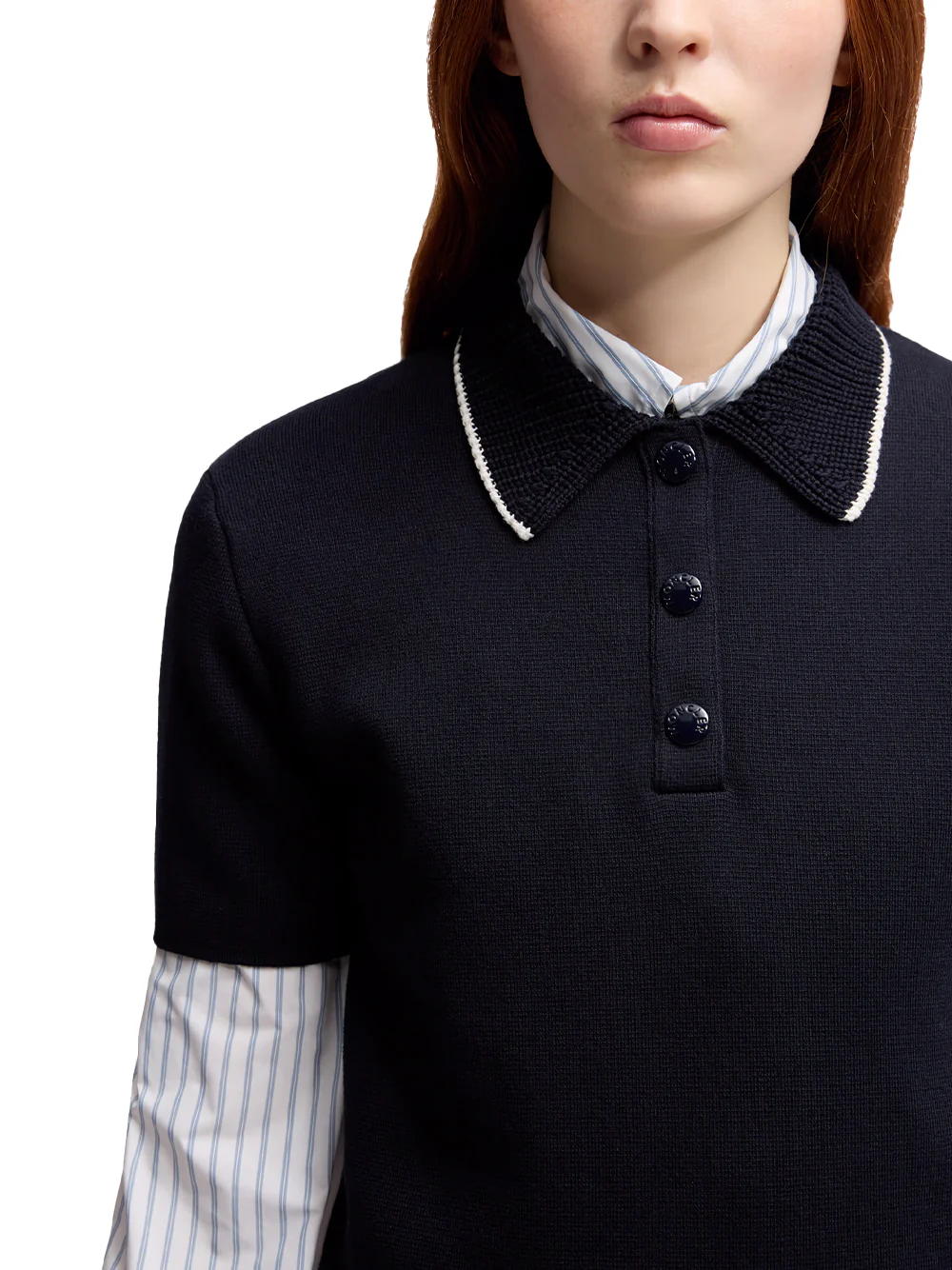 Moncler women Knit Cotton Polo Shirt Navy - Image 5