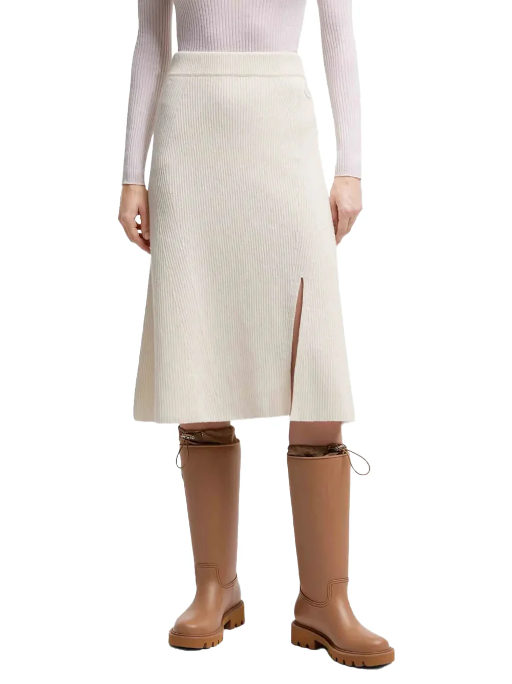 Moncler women ribbed side-split midi skirt Off-white - Image 3