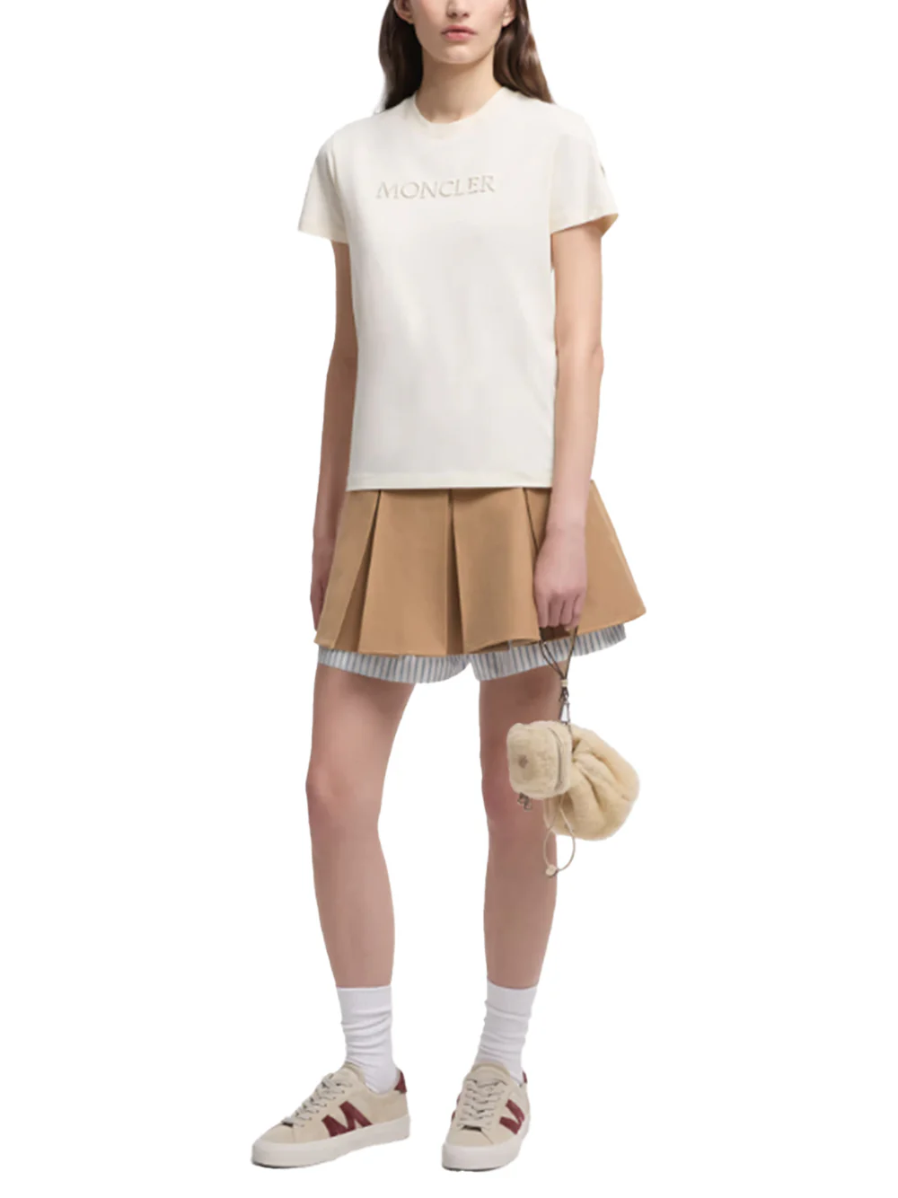 Moncler women Embroidered Tonal Logo Cotton T-Shirt Ivory - Image 2