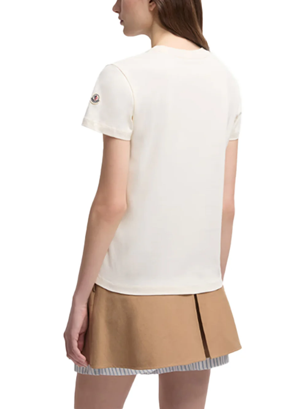 Moncler women Embroidered Tonal Logo Cotton T-Shirt Ivory - Image 5