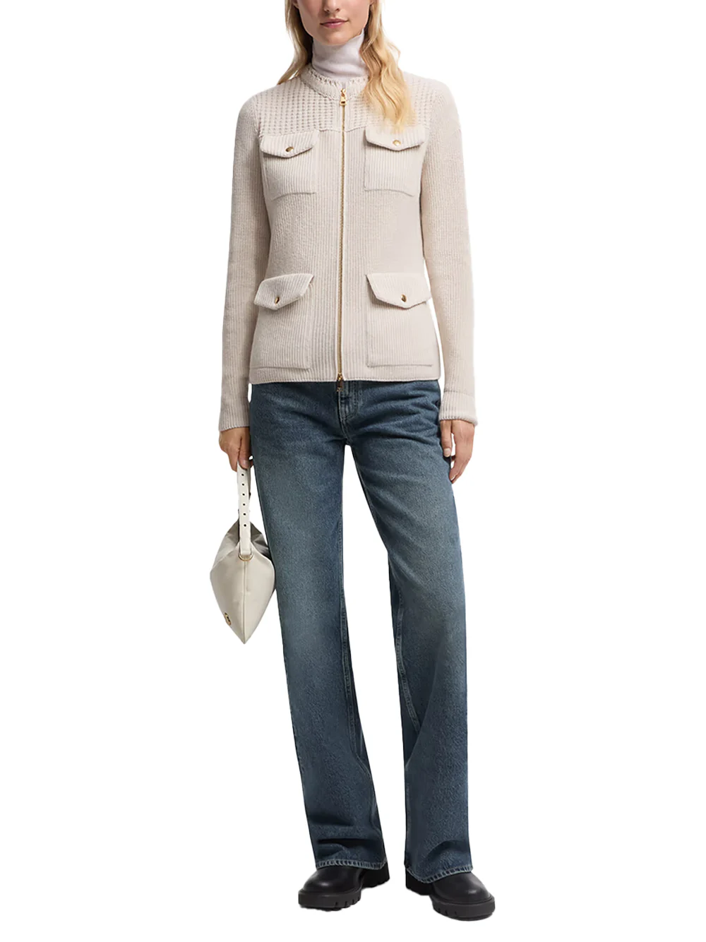 Moncler Women Padded Wool Zip-Up Cardigan White - Image 3