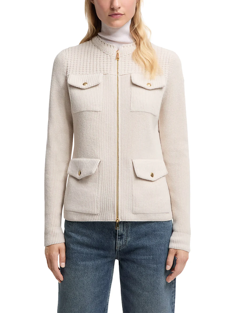 Moncler Women Padded Wool Zip-Up Cardigan White - Image 4