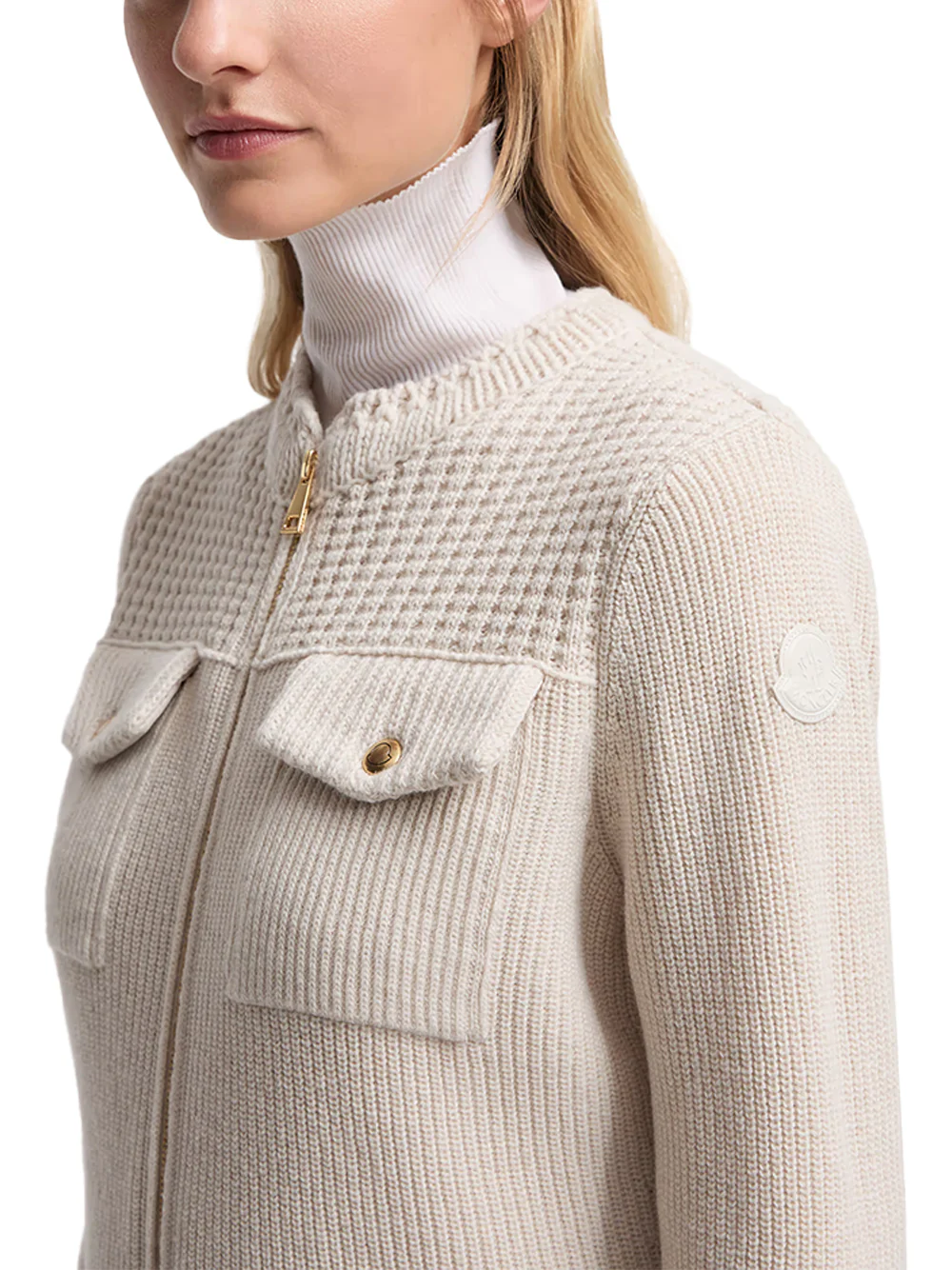 Moncler Women Padded Wool Zip-Up Cardigan White - Image 5