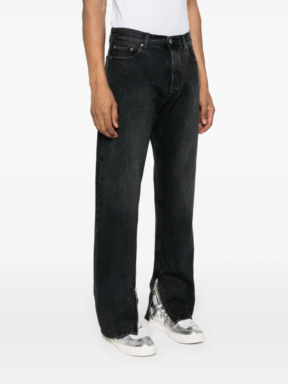 Off-White Zip Detail Straigh Leg Jeans Black - Image 3