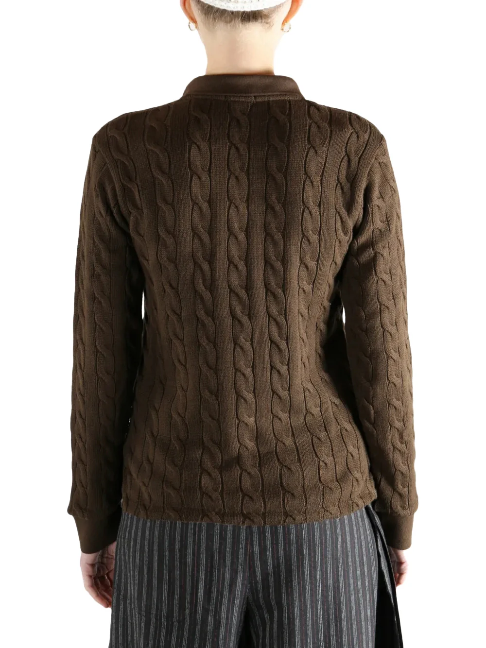 Polo Ralph Lauren Cable-Knit Buttoned Polo Top Dark Brown - Image 4