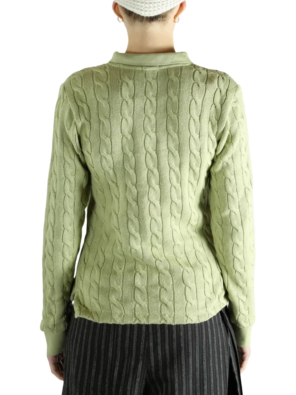 Polo Ralph Lauren Cable-Knit Buttoned Polo Top Green - Image 4