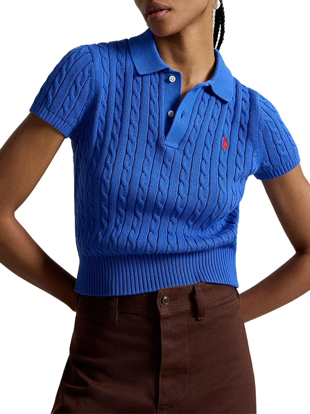 Ralph Lauren Cropped Polo Shirt Blue - Image 3