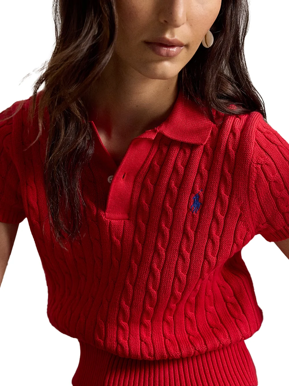 Ralph Lauren Cropped Polo Shirt Red - Image 3