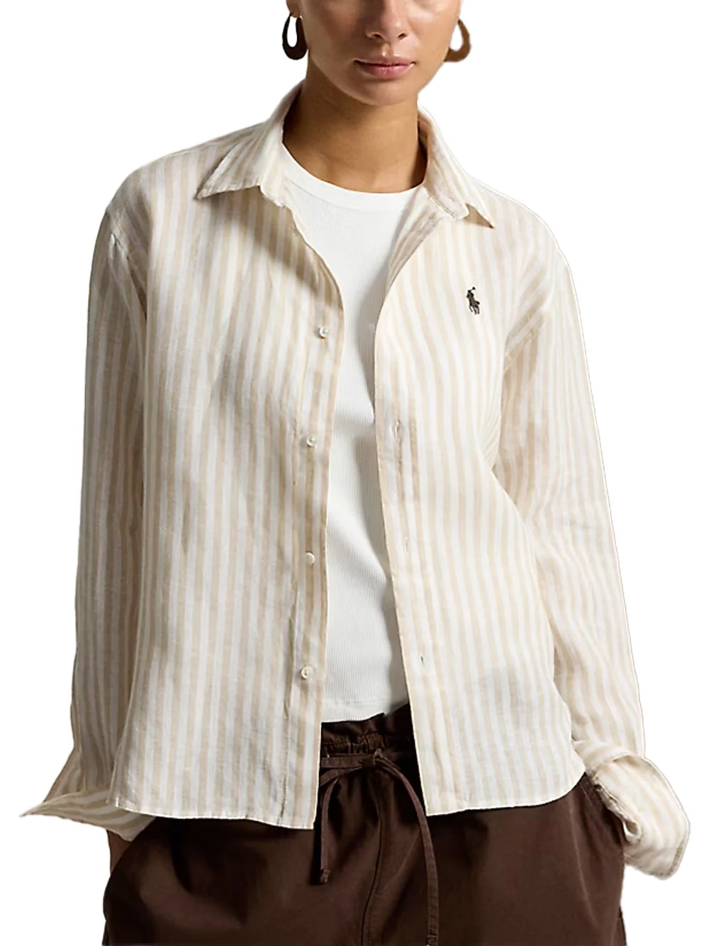 Ralph Lauren Linen Shirt Tan/White - Image 3