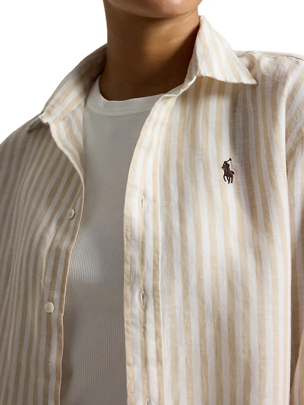 Ralph Lauren Linen Shirt Tan/White - Image 4