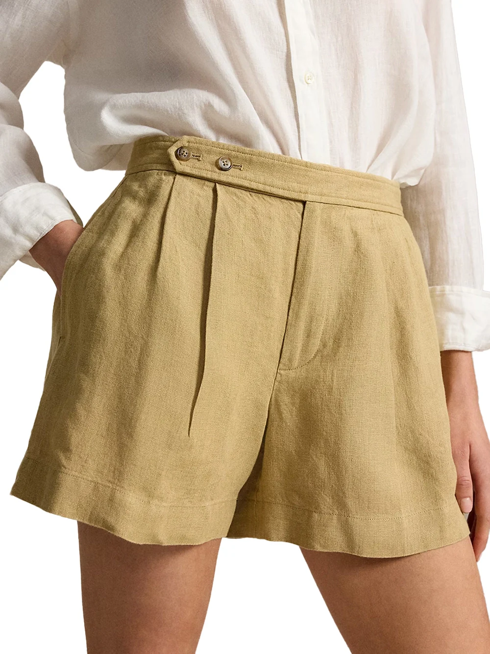 Ralph Lauren Pleated Délavé Linen Shorts Camel - Image 4