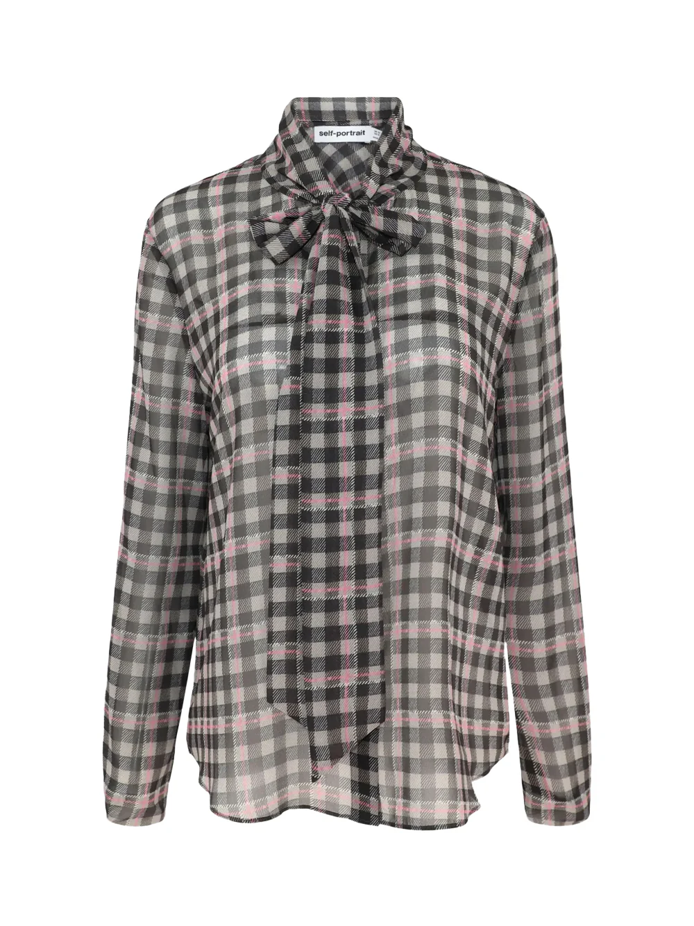 Self-Portrait Check Chiffon Blouse Brown - Image 2