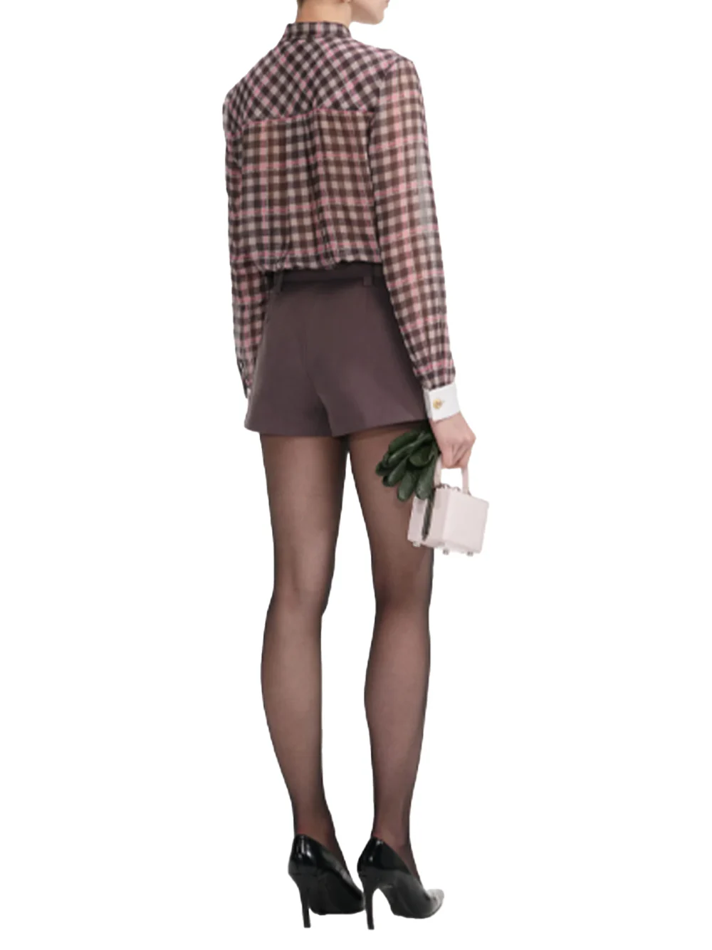 Self-Portrait Check Chiffon Blouse Brown - Image 3