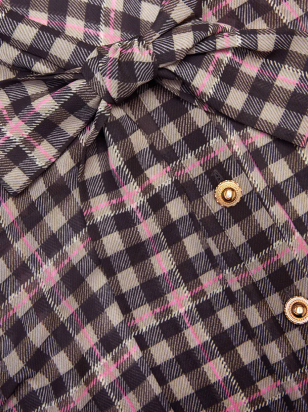 Self-Portrait Check Chiffon Blouse Brown - Image 6