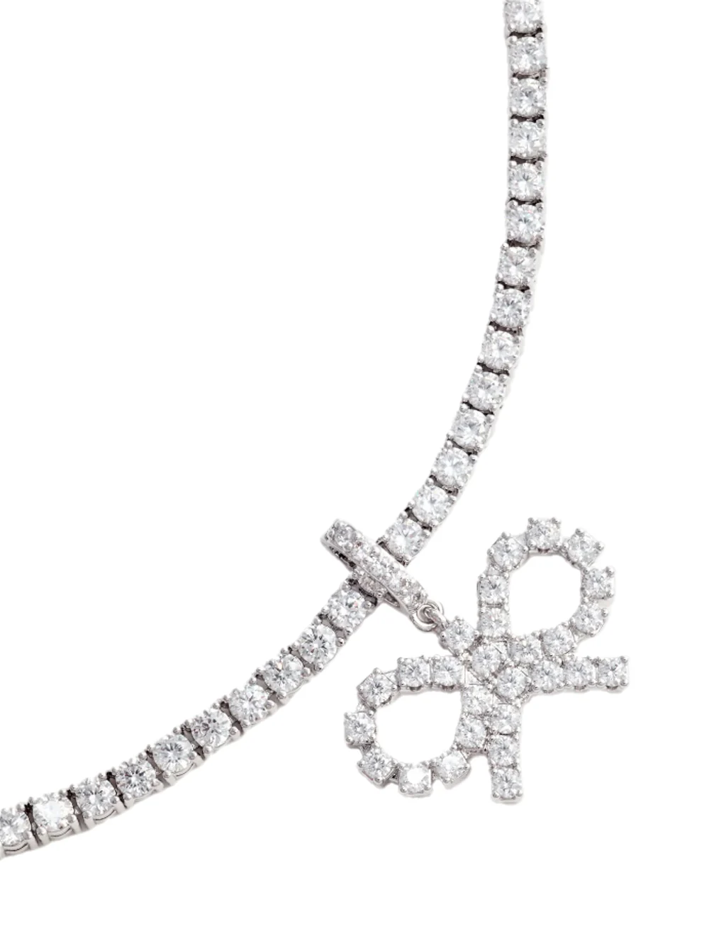 Self-Portrait Crystal Bow Necklace Silver - Image 2