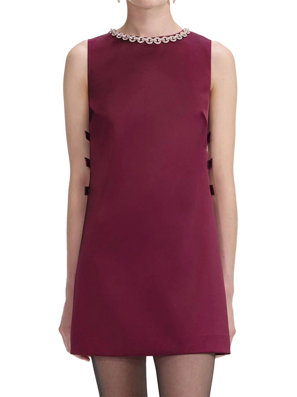 Self-Portrait Satin Mini Dress Burgundy - Image 4