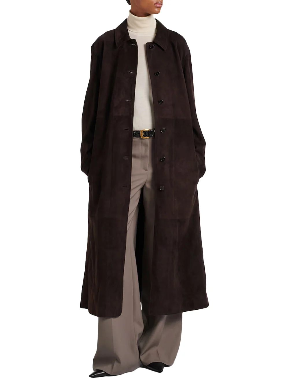 The Row Kendra Suede Coat Chestnut Brown - Image 2